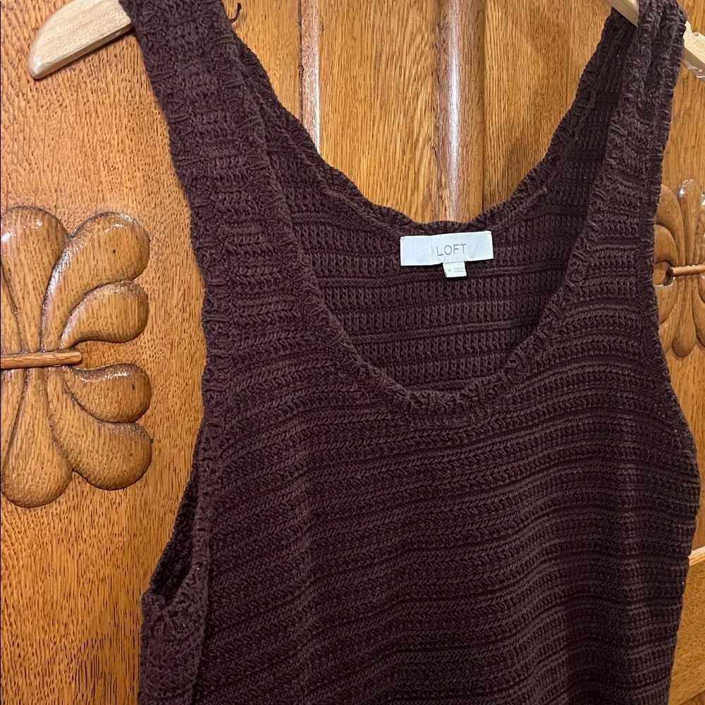LOFT Brown Crochet Scoop Neck Sweater Tank (medium) - Picture 3 of 6